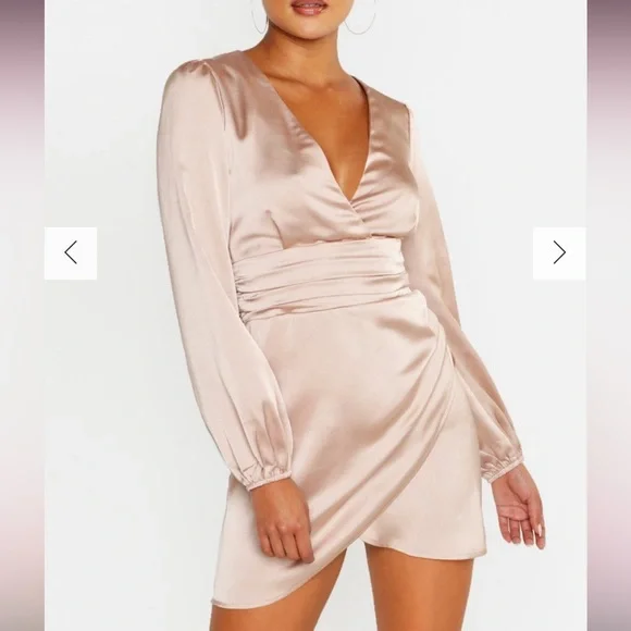 sachin and babi light blue dress Serena Champagne-Satin Bridesmaid Wrap Midi-Dress main image 1